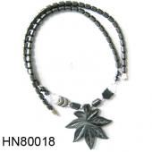 Synthetic Stone Hematite Leaf Charm Choker Collar Pendant Necklace